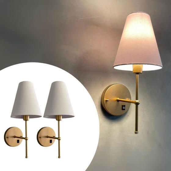 Imagem de Arandela Luminária De Parede Decorativa Quarto Com Interruptor Cupula Algodao Lâmpada Branco Quente