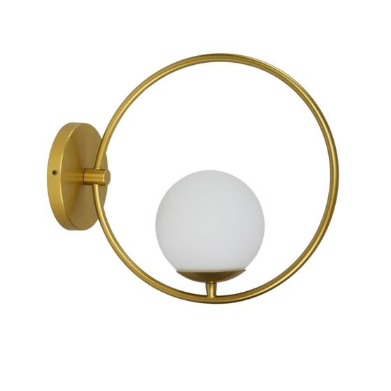 Imagem de Arandela Luminária Moderna Anel Dourado e Globo Branco