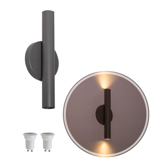 Imagem de Arandela Tubo Cilindro Cinza 30cm 2 Fachos + 2 LED MR11 Br.Quente ST2773