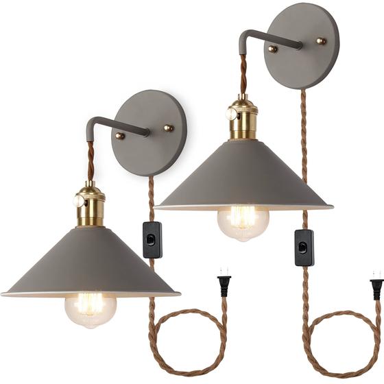 Imagem de Arandelas de parede iYoee Grey, conjunto de 2 com cabo de conexão para quarto