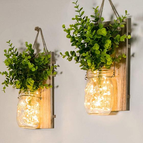 Arandelas de parede LED com plantas artificiais e luzes de fadas - 2 unidades Menor preço em Arandelas de parede LED com plantas artificiais e luzes de fadas - 2 unidades