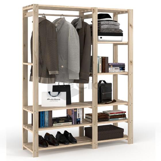 Arara Cabideiro 6 Prateleiras Organizador Roupas PINUS Dupla Menor preço em Arara Cabideiro 6 Prateleiras Organizador Roupas PINUS Dupla