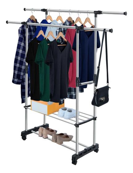 Imagem de Arara Cabideiro Duplo Sapateira Regulável Em Aço Inox