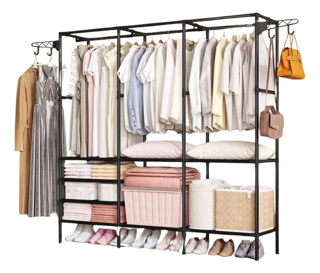 Imagem de Arara Cabideiro Para Roupa Triplo Cabides Sapateira Multiuso