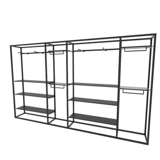 Arara closet, estilo industrial, guarda roupas aberto com 32 peças preto fbprp490 Menor preço em Arara closet, estilo industrial, guarda roupas aberto com 32 peças preto fbprp490