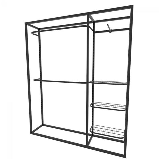 Arara closet, estilo industrial, guarda roupas aberto com 9 peças preto fbprp294 Menor preço em Arara closet, estilo industrial, guarda roupas aberto com 9 peças preto fbprp294