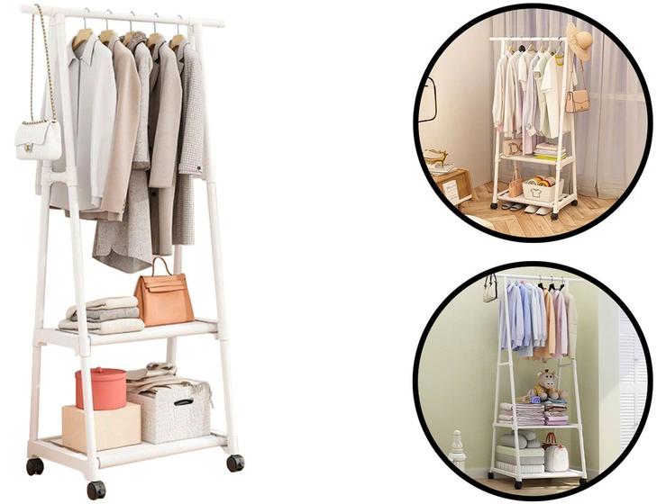 Imagem de Arara Closet Organizador Para Roupas Cabideiro Com Rodinhas Sapateira Prateleira Multiuso