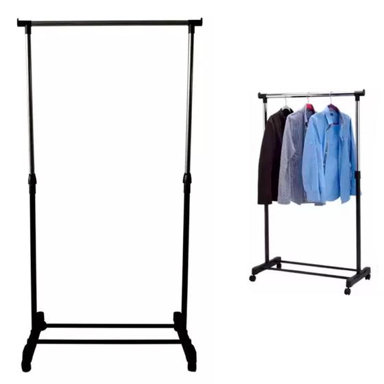 Imagem de Arara De Roupas Aço Inox Desmontável Cabideiro Portátil Com Sapateira 10kg Preto Closet Multiuso