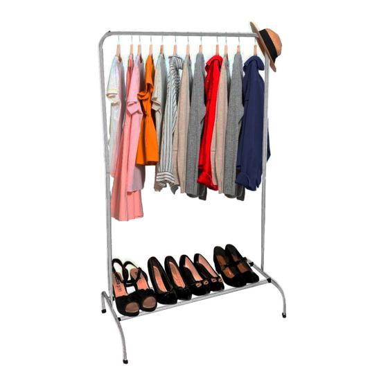 Arara De Roupas Cabideiro Em Aço Para Casa Ou Loja Cinza Menor preço em Arara De Roupas Cabideiro Em Aço Para Casa Ou Loja Cinza