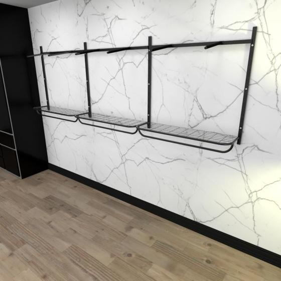 Imagem de Arara de roupas closet quarto com 16 peças regulável 300x100 cm cor preto modelo clst1b437