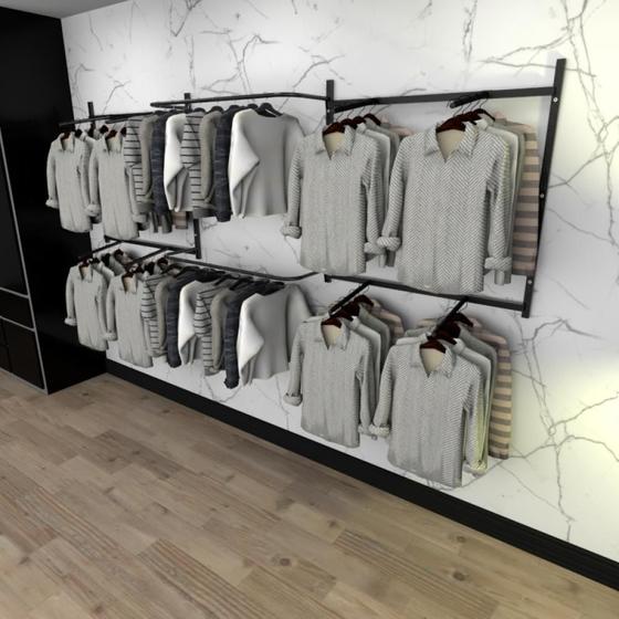 Imagem de Arara de roupas closet quarto com 18 peças cremalheira 300x100 cm cor preto modelo clst1b393