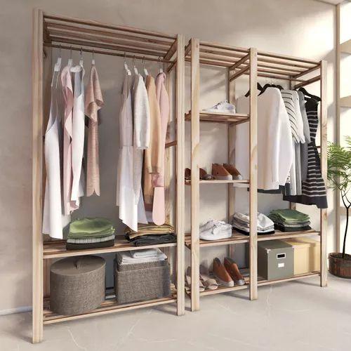 Imagem de Arara Dupla Closet C/Cabideiros De Madeira Pinus Design