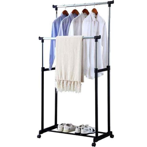 Imagem de Arara Dupla De Roupas Regulável Em Aço Inox Com Sapateira