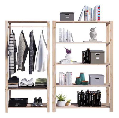 Imagem de Arara Nova Reforçada e Estante 100% Pinus Minimalista Combo Design Clássico