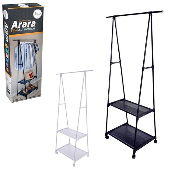 Arara Roupa Cabideiro Aço Guarda Sapateira Prateleira C/roda Menor preço em Arara Roupa Cabideiro Aço Guarda Sapateira Prateleira C/roda