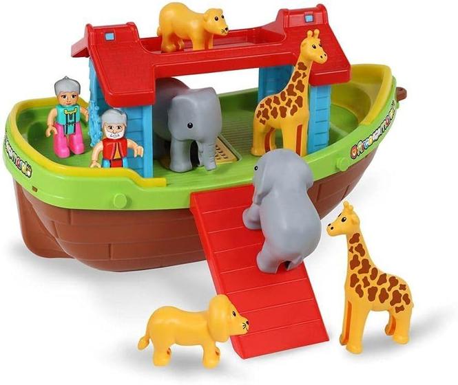 Imagem de Arca de Noé para Montar com 2 Bonequinhos e 6 Animais Brinquedo Infantil Educativo Interativo