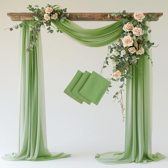 Imagem de Arco de Casamento Wokceer com Tecido Drapeado - 3 Painéis (8,7 x 6m) - Verde Sálvia