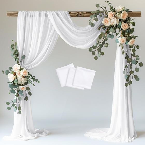 Imagem de Arco de Casamento Wokceer com Tecido Drapeado - 3 Painéis (8,7m x 6m) - Branco