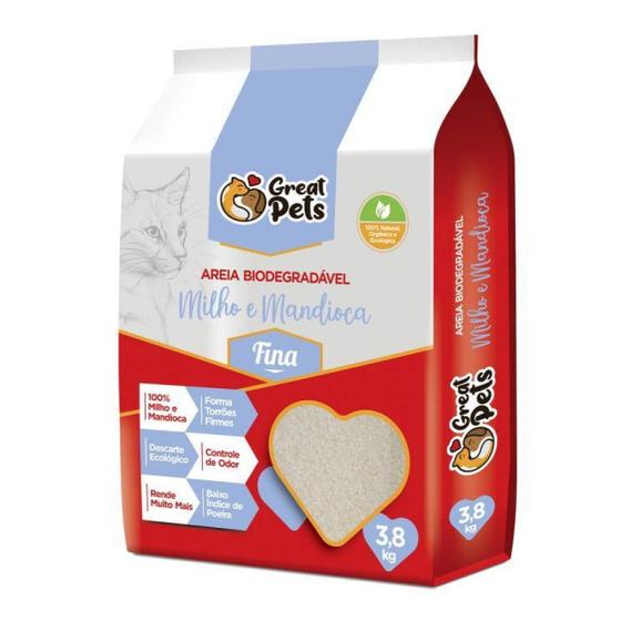 Imagem de Areia de Milho e Mandioca Pets Biodegradável Fina Gatos 3,8Kg