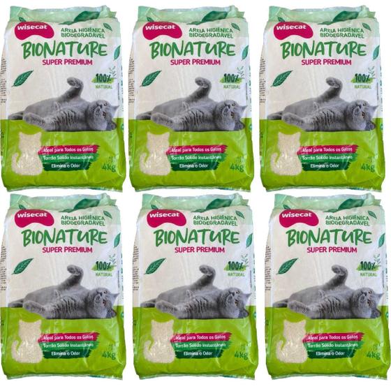 Imagem de Areia Higiênica De Mandioca Para Gatos Wisecat 4kg kit 6Un