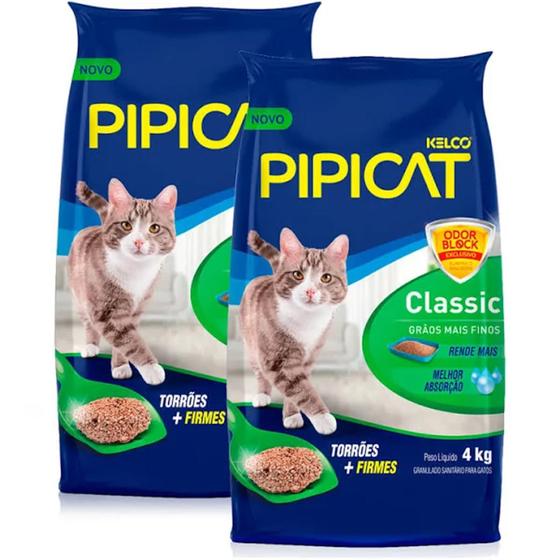 Imagem de Areia Higiênica Pipicat Classic para Gato com 4kg  Kit com duas unidades
