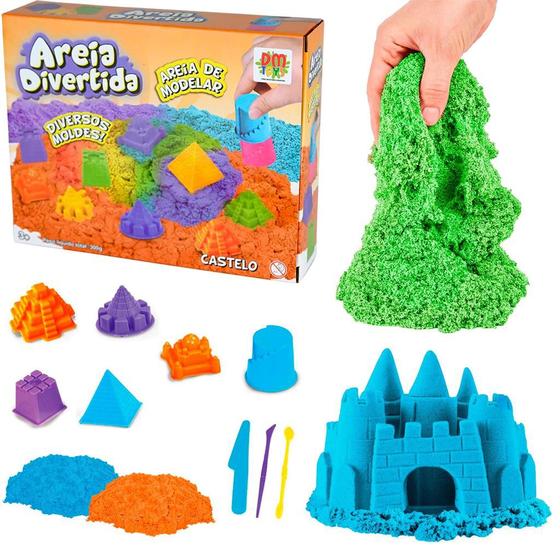 Areia Mágia Massa De Modelar Brinquedo + Moldes De Casteloa 300g - Dm Toys Imagem de Areia Mágia Massa De Modelar Brinquedo + Moldes De Casteloa 300g - Dm Toys