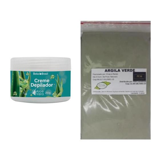 Imagem de Argila Pura Verde 500G E Creme Depila Sem Dor Aloe Vera