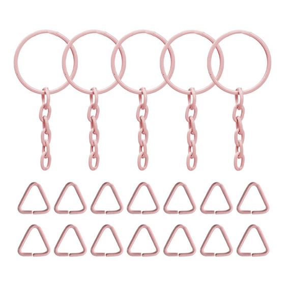 Imagem de Argola Chaveiro 23mm Artesanato + Corrente Triangulo Rosa Bebe Cores 200 Peças