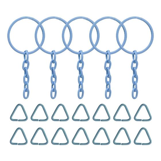 Imagem de Argola Com Corrente Artesanato Chaveiro 23mm + Triangulo Elo Azul Bebe 200 Uni Cada