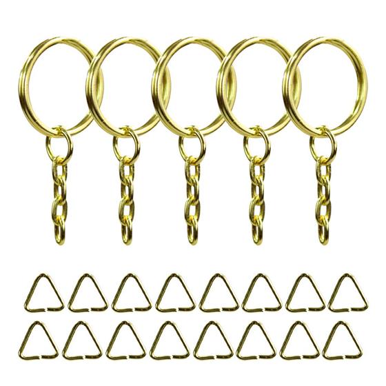 Imagem de Argolas Para Chaveiro 23mm Dourado Com Corrente Elo & Triangulo - 1000 Unidades