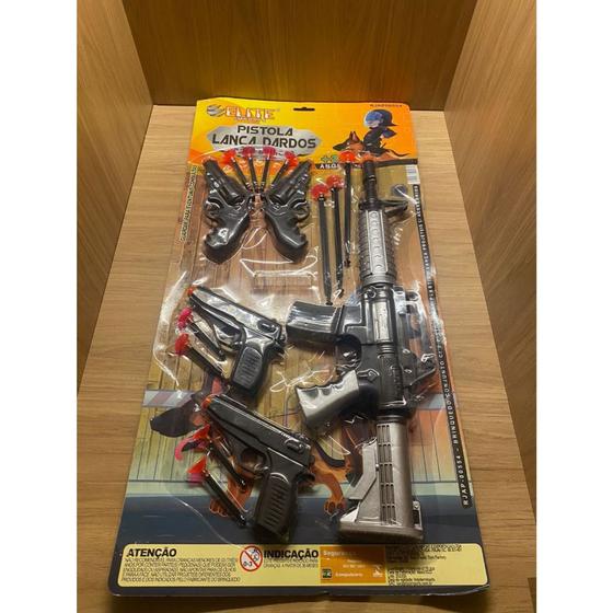 Imagem de Arma plástica brinquedo arminha pistola lança dardos plástica brinquedo soldadinho guerra