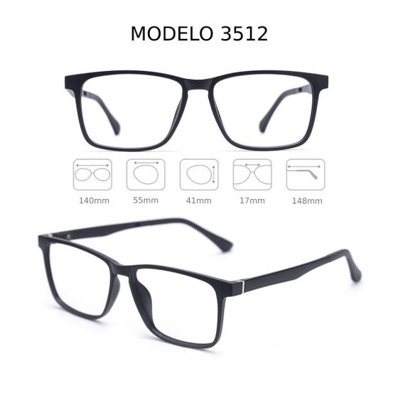 Imagem de Armação de Óculos para Grau e Sol com Clip On 3 em 1 Porlarizado Uv Masculino Quadrado Adiconal Magnetico Dia e Noite