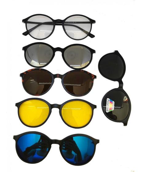 Armação Para Óculos De Grau + 5 Lentes Clip On De Sol Menor preço em Armação Para Óculos De Grau + 5 Lentes Clip On De Sol
