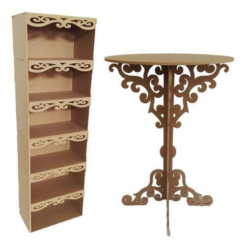 Imagem de Armário 150Cm + Mesa Bolo Mdf Estante Provençal Lembrancinha