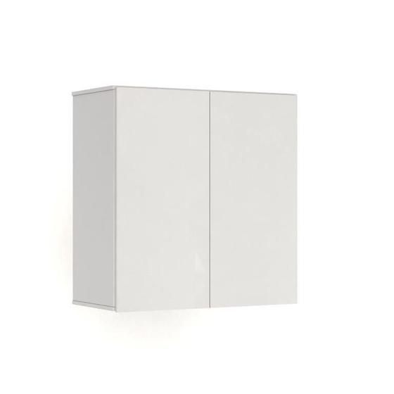 Imagem de Armário Aéreo 2 Portas Com Prateleira Interna Sem Puxadores Externos Amplo Espaço Interno Para Objetos Cor Branco