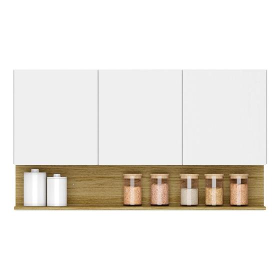 Armário Aéreo 3 Portas Nicho 120 cm Branco Supremo Freijó Line Kits Paraná Menor preço em Armário Aéreo 3 Portas Nicho 120 cm Branco Supremo Freijó Line Kits Paraná