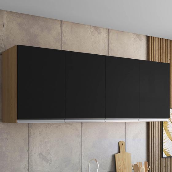 Imagem de Armário Aéreo Amendoa/PT Suspenso P/ Cozinha Andreia 150cm c/ 4 Portas - Ajl Móveis