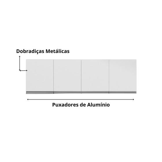 Imagem de Armário Aéreo Branco Suspenso P/ Cozinha Andreia 150cm c/ 4 Portas - Ajl Móveis