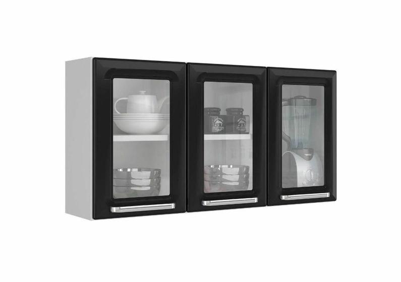 Armário Aéreo c/Vidro Cozinhas Itatiaia Luce - 3 Portas - Preto Menor preço em Armário Aéreo c/Vidro Cozinhas Itatiaia Luce - 3 Portas - Preto
