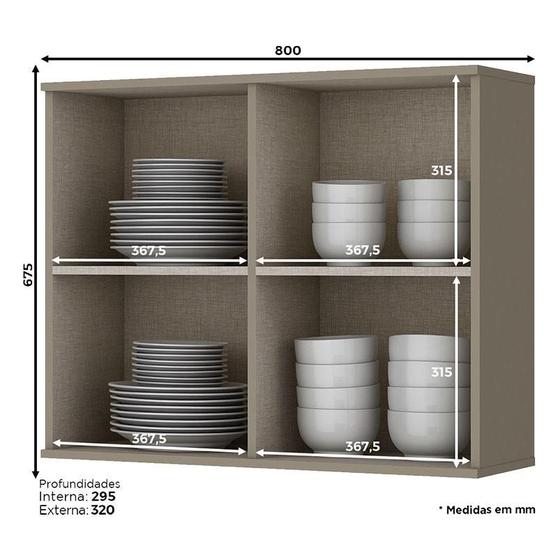 Imagem de Armário Aéreo Connect 2 Portas de Vidro 80 cm Duna  Henn