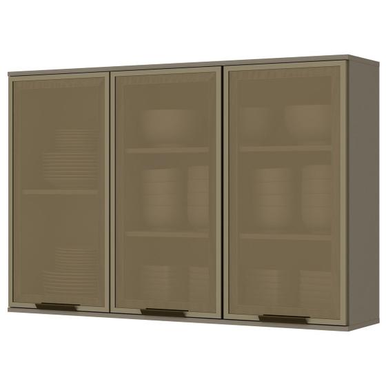 Armário Aéreo Cozinha 120 cm Connect 3 Portas com Vidro 100% Mdf Duna - Henn Menor preço em Armário Aéreo Cozinha 120 cm Connect 3 Portas com Vidro 100% Mdf Duna - Henn