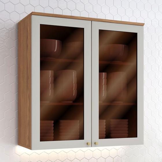 Armário Aéreo Cozinha 80 Cm Requinte 2 Portas com Vidro Nature/Areia Hp - Henn Menor preço em Armário Aéreo Cozinha 80 Cm Requinte 2 Portas com Vidro Nature/Areia Hp - Henn