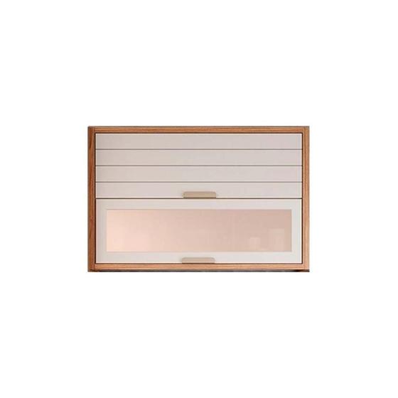 Imagem de Armário Aéreo Cozinha Modulado Eloise c/ 2 Portas Basculante c/ Vidro Reflecta 120cm Freijo/Off White - MGM