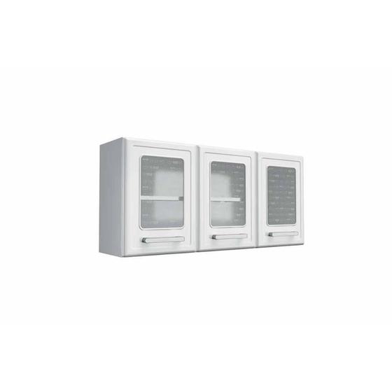 Imagem de Armário Aéreo Cozinha Modulado Gourmet 7009 3 Portas c/ Vidro Branco - Bertolini