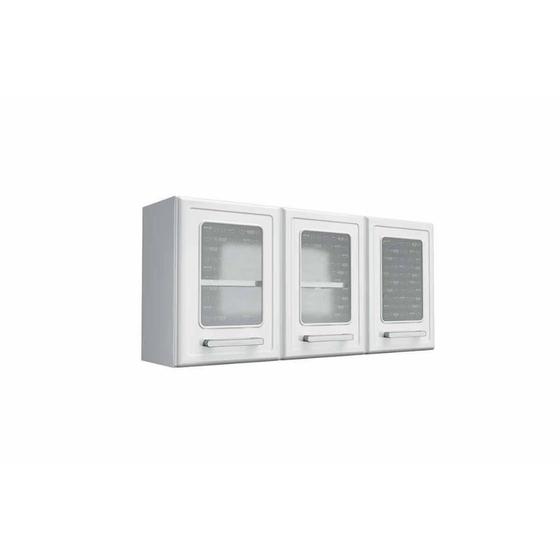 Imagem de Armário Aéreo Cozinha Modulado  Gourmet 7009 3 Portas c/Vidro Branco - Bertolini