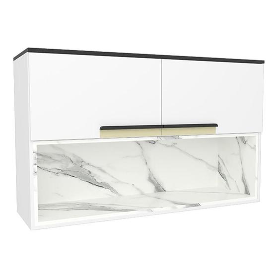 Imagem de Armário Aéreo Cozinha Modulado Manhattan PH 3079 c/ 2 Portas Basculante 120cm Branco/Calacatta - Herval