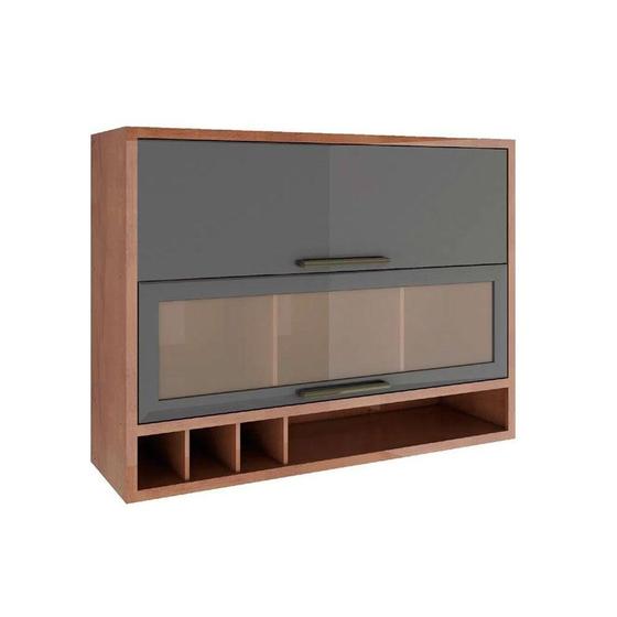 Imagem de Armário Aéreo Cozinha Modulado Syrah 2 Portas ( 1 c/ Vidro ) Castanho/Chumbo - Ronipa