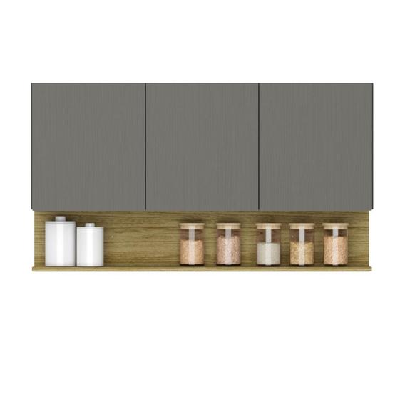 Armário Aéreo de Cozinha 3 Portas com Nicho 1,20m Freijó / Cinza Line Kits Paraná Menor preço em Armário Aéreo de Cozinha 3 Portas com Nicho 1,20m Freijó / Cinza Line Kits Paraná