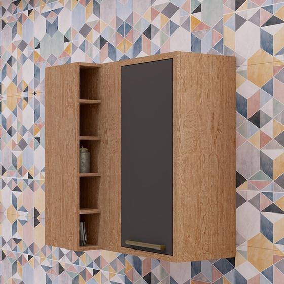 Imagem de Armário Aéreo de Cozinha Canto Reto com 1 Porta e Mini Adega 100% MDF Vicenza Espresso Móveis
