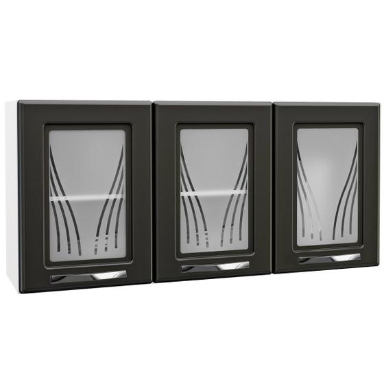 Imagem de Armário Aéreo De Cozinha Em Aço Star New 3 Portas Com Vidro Branco/preto - Telasul
